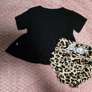 Posh Peanut Black Top and Leopard Print Shorts Set